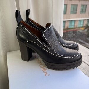 See By Chloe Claudia Black Leather Platform Loafer Heels Sz 40 Streetwear Y2K